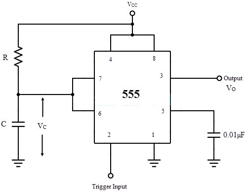 circuito multivibrador monoestable con 555
